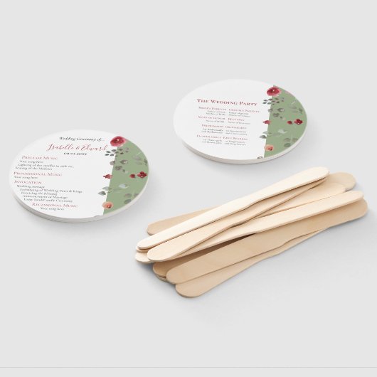 Elegante Sage Green Burgund Rose Hochzeit Zeremoni Fächer (Non-assembled)