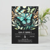 Elegante Sage Green Butterfly Geburtstag Einladung (Stehend Vorderseite)