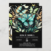 Elegante Sage Green Butterfly Geburtstag Einladung (Vorne/Hinten)