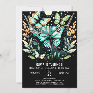 Elegante Sage Green Butterfly Geburtstag Einladung