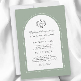 Elegante Sage Green Calligraphy Wappen Arch Weddin Einladung
