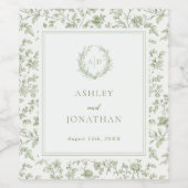 Elegante Sage Green Chinoiserie Hochzeit Weinetikett (Einzelnes Label)