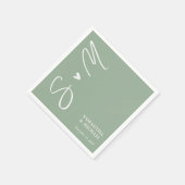 Elegante Sage Green Custom Initials Wedding Napkin Serviette (Ecke)