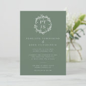Elegante Sage Green Double Monogram Wedding Einladung (Stehend Vorderseite)