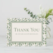Elegante Sage Green Eucalyptus Blätter Cream Weddi Dankeskarte (Stehend Vorderseite)