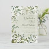 Elegante Sage Green Eucalyptus White Abschluss Einladung (Stehend Vorderseite)