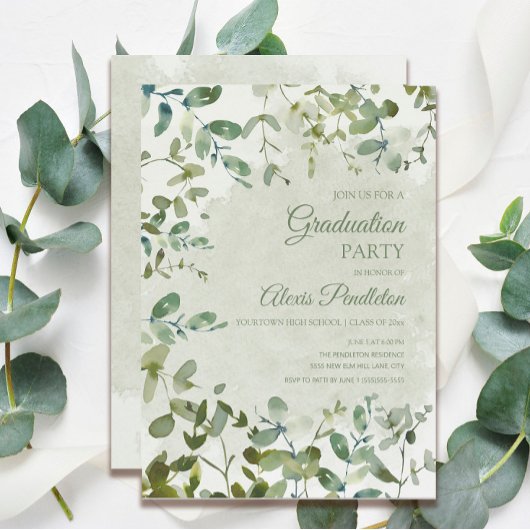 Elegante Sage Green Eucalyptus White Abschluss Einladung