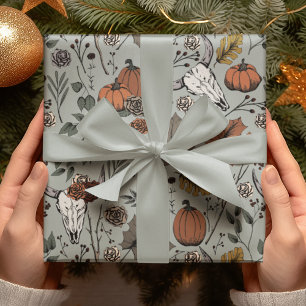 Elegante Sage Green Fall Harvest und Kuh Skulls Geschenkpapier