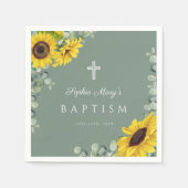 Elegante Sage Green Floral Cross Taufe Serviette (Vorderseite)