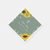 Elegante Sage Green Floral Cross Taufe Serviette (Ecke)