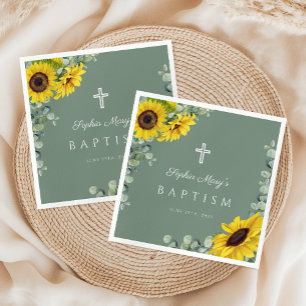 Elegante Sage Green Floral Cross Taufe Serviette