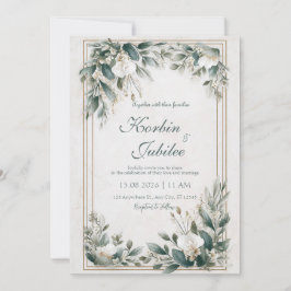Elegante Sage Green Floral Frame Wedding Einladung