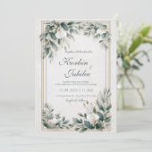Elegante Sage Green Floral Frame Wedding Einladung (Stehend Vorderseite)