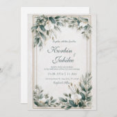 Elegante Sage Green Floral Frame Wedding Einladung (Vorne/Hinten)