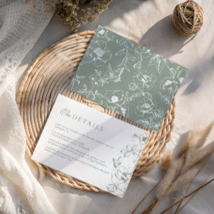 Elegante Sage Green Floral Garden Hochzeiten Detai Begleitkarte