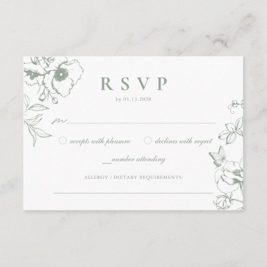 Elegante Sage Green Floral Garden Wedding UAWG Begleitkarte (Vorderseite)