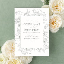 Elegante Sage Green Floral Line Art Wedding