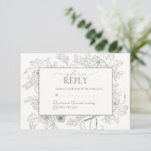Elegante Sage Green Floral Line Art Wedding RSVP Karte (Stehend Vorderseite)