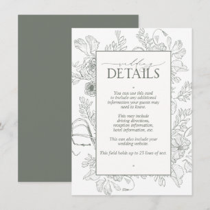 Elegante Sage Green Floral Line Details zur Hochze Begleitkarte