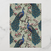 Elegante Sage Green Floral Peacock Wedding Folieneinladung (Rückseite)