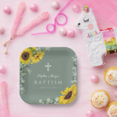 Elegante Sage Green Floral Taufe Pappteller (Party)