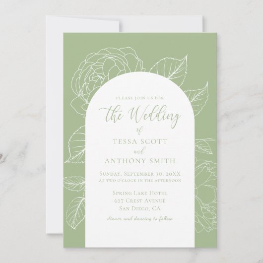 Elegante Sage Green Floral Wedding Einladung (Vorderseite)