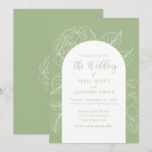 Elegante Sage Green Floral Wedding Einladung (Vorne/Hinten)