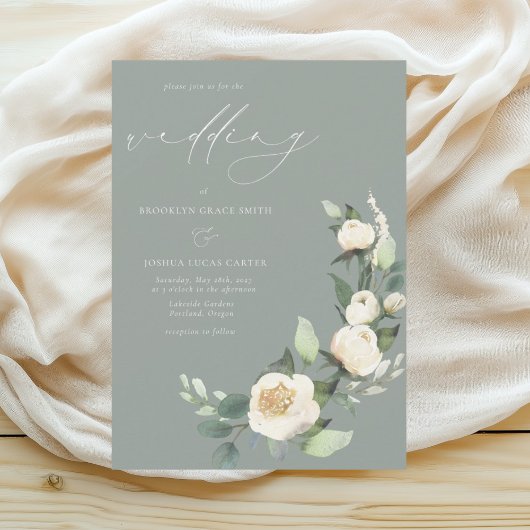 Elegante Sage Green Floral Wedding Einladung