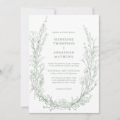 Elegante Sage Green Floral Wreath Monogram Wedding Einladung (Vorderseite)