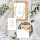 Elegante Sage Green Floral Wreath Monogram Wedding RSVP Karte
