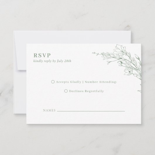 Elegante Sage Green Floral Wreath Monogram Wedding RSVP Karte (Vorderseite)