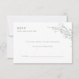Elegante Sage Green Floral Wreath Monogram Wedding RSVP Karte