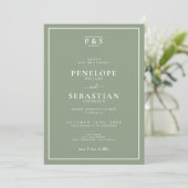 Elegante Sage Green Formal Monogram Wedding Einladung (Stehend Vorderseite)