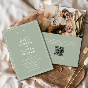 Elegante Sage Green Foto QR Code Hochzeit Einladung