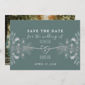 Elegante Sage Green Foto Wedding Save The Date (Vorne/Hinten)