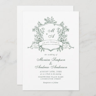 Elegante Sage Green French Rose Garden Wedding Einladung