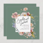 Elegante Sage Green Garden Wildblume Hochzeit Einladung (Vorne/Hinten)
