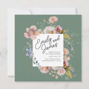 Elegante Sage Green Garden Wildblume Hochzeit Einladung
