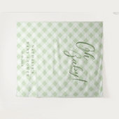 Elegante Sage Green Gingham Baby Dusche Hintergrun Wandteppich (Vorderseite (Horizontal))