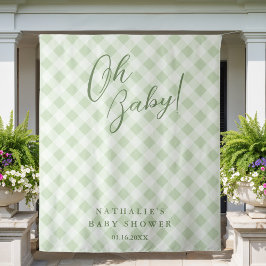 Elegante Sage Green Gingham Baby Dusche Hintergrun Wandteppich