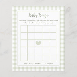 Elegante Sage Green Gingham Baby Shower Bingo Game