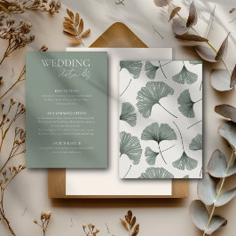 Elegante Sage Green Ginkgo Leaf Hochzeitsdetails Begleitkarte