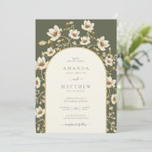 Elegante Sage Green Gold Floral Wedding Einladung (Stehend Vorderseite)