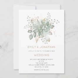 Elegante Sage Green Gold Foliage Hochzeit Einladun Einladung