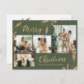 Elegante Sage Green Gold Foto Collage Weihnachten Postkarte (Vorne/Hinten)