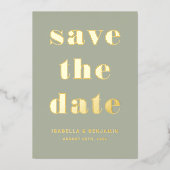 Elegante Sage Green Gold Hochzeit Speichern Sie di Folieneinladung (Vorderseite)