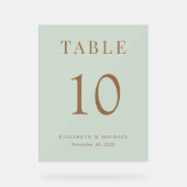 Elegante Sage Green Gold Wedding Tischnummer Acrylschild (Vorderseite)