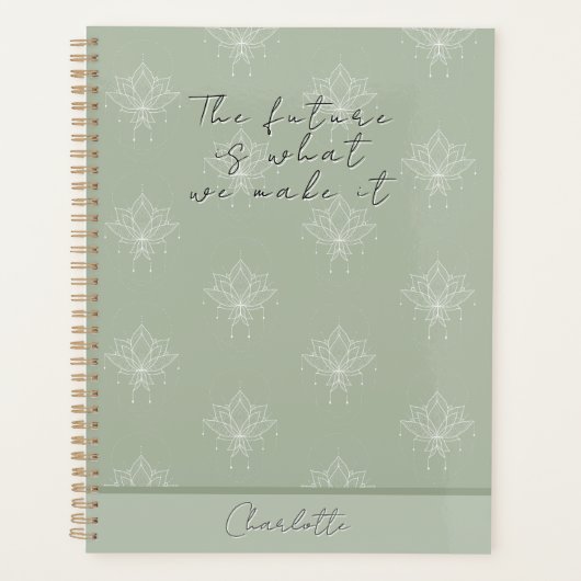 Elegante Sage Green Hübsch Floral Lotus Future Planer (Vorderseite)