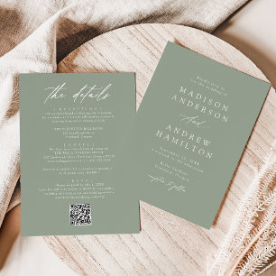 Elegante Sage Green in einem QR-Code Hochzeit Einladung