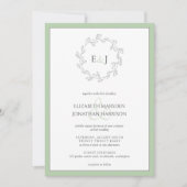 Elegante Sage Green Leaf Wreath Monogram Wedding Einladung (Vorderseite)